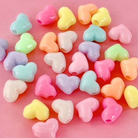 パステル きゅんハート ビーズ ヘアゴム 30個 ☆ハンドメイド☆パーツ☆素材☆キッズアクセサリー☆かわいい☆ゆめかわいい☆パステル☆デコパーツ☆カボション☆