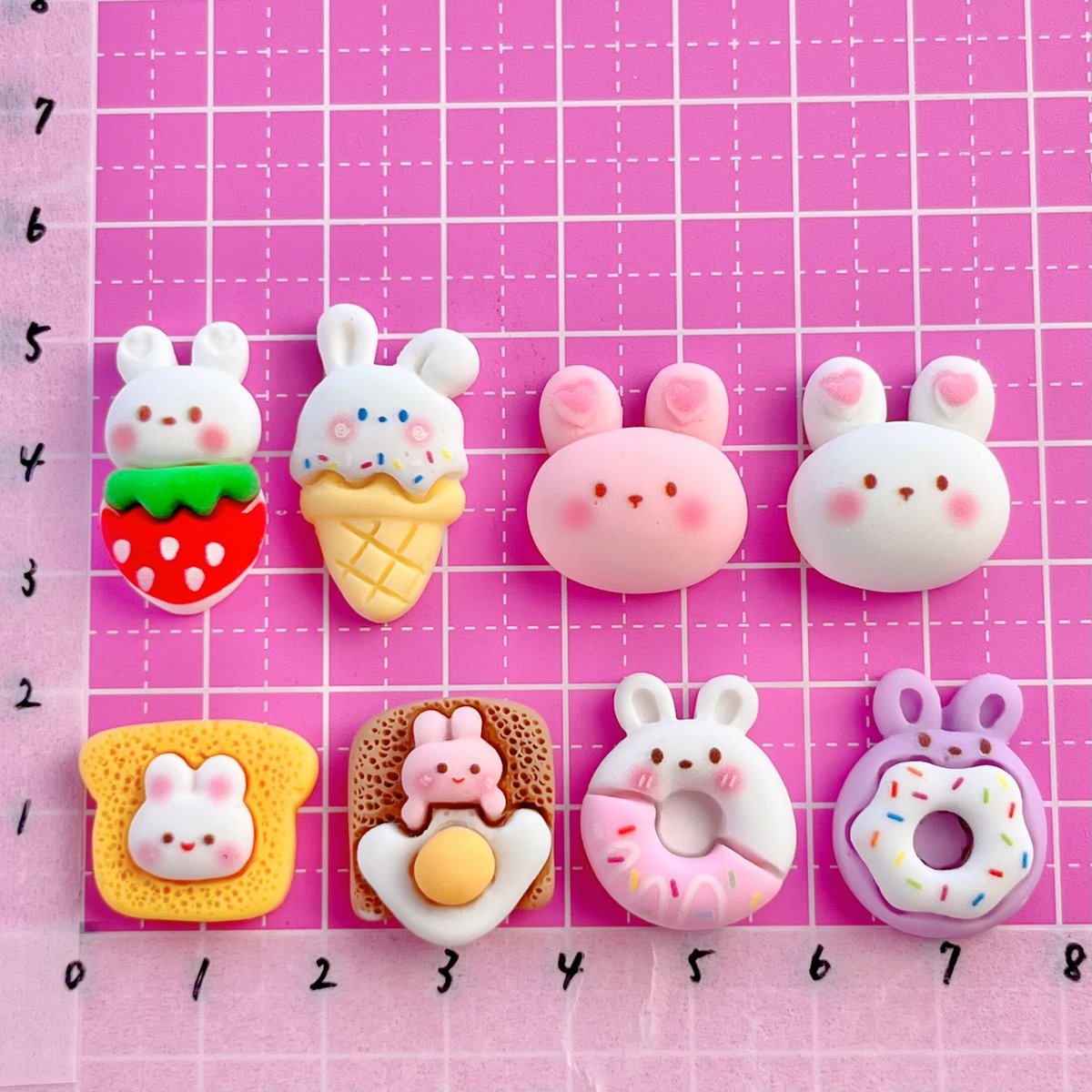 うさぎ スイーツ mix デコパーツ 8個 ☆ハンドメイド☆パーツ☆資材