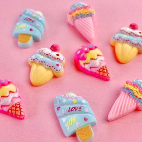 アイスクリーム MIX デコパーツ 8個☆ハンドメイド☆パーツ☆素材☆キッズアクセサリー☆かわいい☆ゆめかわいい☆パステル