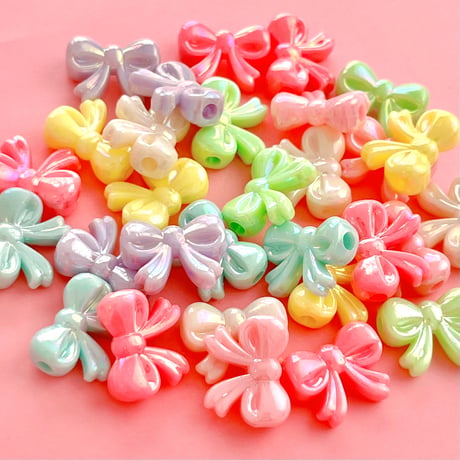 オーロラ リボン ビーズ ヘアゴム 30個☆ハンドメイド☆パーツ☆素材☆キッズアクセサリー☆かわいい☆ゆめかわいい☆パステル ☆