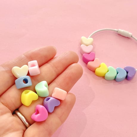 大穴ビーズ  パステル ハート 16個☆カスタムボールペン☆ハンドメイド☆パーツ☆素材☆キッズアクセサリー☆かわいい☆ゆめかわいい☆パステル☆