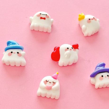 ミニ おばけちゃん 6個 デコパーツ ☆ ハンドメイド☆パーツ☆素材☆キッズアクセサリー☆かわいい☆ゆめかわいい☆パステル☆