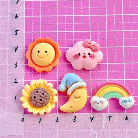 サマー mix デコパーツ5個  ☆ハンドメイド☆パーツ☆資材☆キッズアクセサリー☆かわいい☆ゆめかわいい☆パステル☆