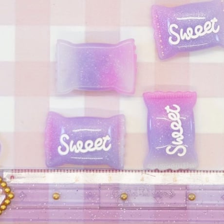 SALE キャンディ デコパーツ パープル 4個☆ハンドメイド☆パーツ☆素材☆キッズアクセサリー☆かわいい☆ゆめかわいい☆パステル