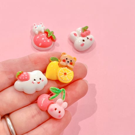 フルーツ あにまる ミックス 5個 デコパーツ☆ ハンドメイド☆パーツ☆素材☆キッズアクセサリー☆かわいい☆ゆめかわいい☆パステル☆