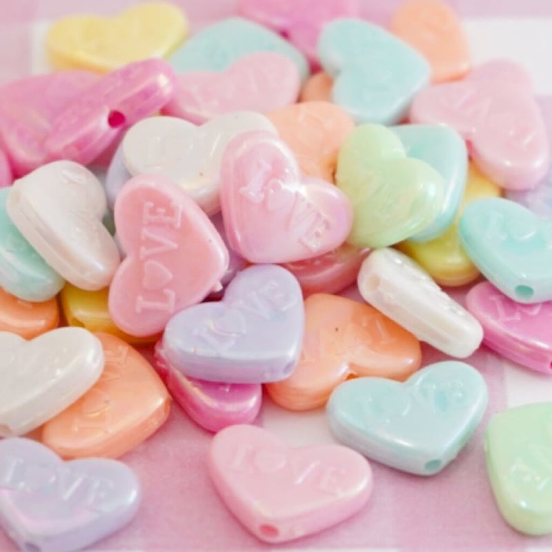 オーロラ ハートLOVE ビーズ 30個 ☆ハンドメイド☆パーツ☆素材