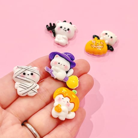 ハロウィン ねこ くま  MIX 5個 デコパーツ ☆ ハンドメイド☆パーツ☆素材☆キッズアクセサリー☆かわいい☆ゆめかわいい☆パステル☆