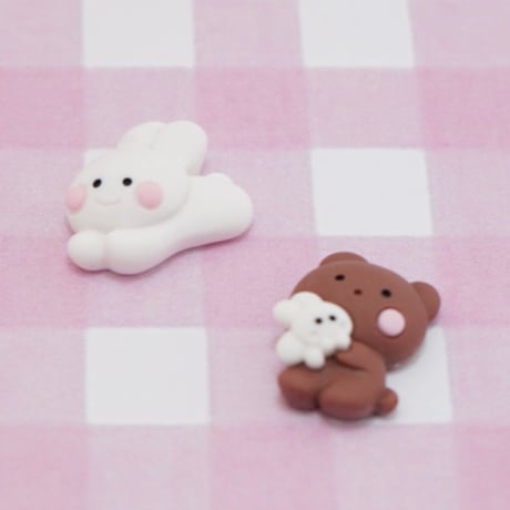 仲良し アニマル デコパーツ 6個☆ハンドメイド☆パーツ☆素材☆キッズアクセサリー☆かわいい☆ゆめかわいい☆パステルふ