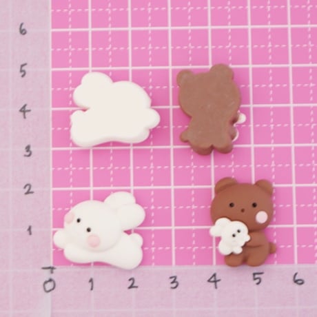 仲良し アニマル デコパーツ 6個☆ハンドメイド☆パーツ☆素材☆キッズアクセサリー☆かわいい☆ゆめかわいい☆パステルふ