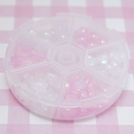 ハート・星・ 丸ビーズ MIX ケース入り☆ハンドメイド☆パーツ☆素材☆キッズアクセサリー☆かわいい☆ゆめかわいい☆パステル☆ファンシーぷらんたん