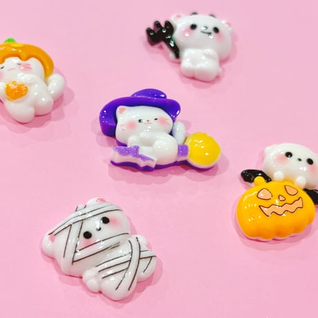 ハロウィン ねこ くま  MIX 5個 デコパーツ ☆ ハンドメイド☆パーツ☆素材☆キッズアクセサリー☆かわいい☆ゆめかわいい☆パステル☆