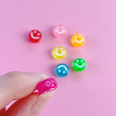 クリア スマイル ビーズ 30個☆ハンドメイド☆パーツ☆素材☆キッズアクセサリー☆かわいい☆ゆめかわいい☆パステル☆