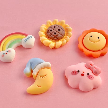 サマー mix デコパーツ5個  ☆ハンドメイド☆パーツ☆資材☆キッズアクセサリー☆かわいい☆ゆめかわいい☆パステル☆