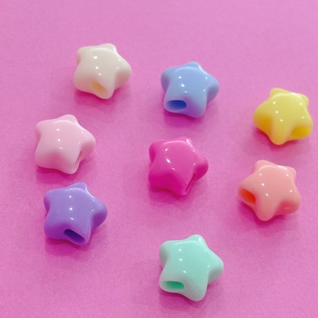大穴ビーズ パステル 星 8個 ビーズ ☆カスタムボールペン☆ハンドメイド☆パーツ☆素材☆キッズアクセサリー☆かわいい☆ゆめかわいい☆パステル☆