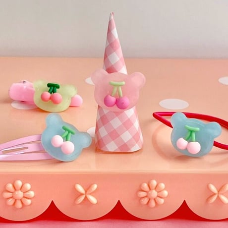 さくらんぼ くまさん デコパーツ 8個  ☆ハンドメイド☆パーツ☆資材☆キッズアクセサリー☆かわいい☆ゆめかわいい☆パステル☆