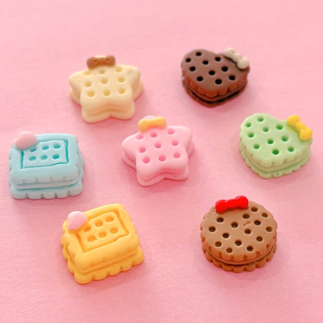 リボン クッキー デコパーツ 7個 ☆ ハンドメイド☆パーツ☆素材☆キッズアクセサリー☆かわいい☆ゆめかわいい☆パステル☆