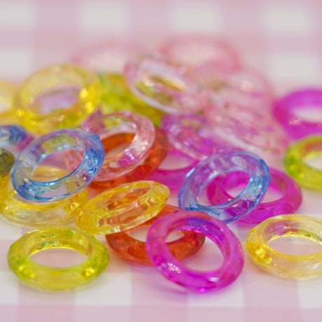 カラフル リング クリア 30個☆ハンドメイド☆パーツ☆素材☆キッズアクセサリー☆かわいい☆ゆめかわいい☆パステル☆