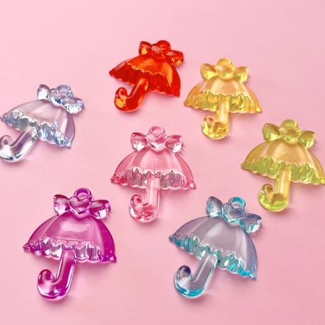BIG クリア カサ チャーム 7個☆ハンドメイド☆パーツ☆素材☆キッズアクセサリー☆かわいい☆ゆめかわいい☆パステル