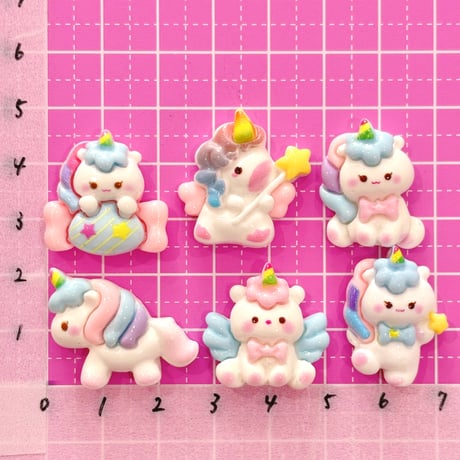 ユニコーン  ミックス 6個 デコパーツ ☆ ハンドメイド☆パーツ☆素材☆キッズアクセサリー☆かわいい☆ゆめかわいい☆パステル☆