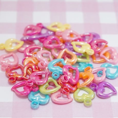 オーロラ オープンハート チャーム30個☆ハンドメイド☆パーツ☆素材☆キッズアクセサリー☆かわいい☆ゆめかわいい☆パステル☆FANCYぷらんたん