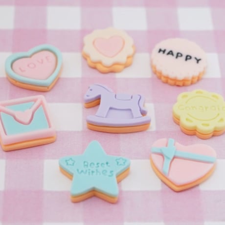 ゆめかわ クッキー デコパーツ 10個☆ハンドメイド☆パーツ☆素材☆キッズアクセサリー☆かわいい☆ゆめかわいい☆パステル