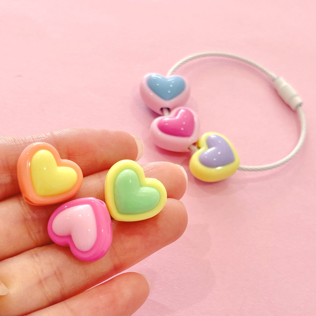大穴ビーズ ツイン ハート 6個☆カスタムボールペン☆ハンドメイド 