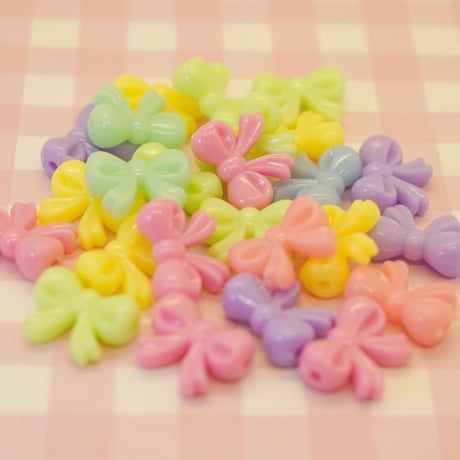 パステル ちょうちょリボン ビーズ 30個 ☆ハンドメイド☆パーツ☆素材☆キッズアクセサリー☆かわいい☆ゆめかわいい☆パステル☆ファンシーぷらんたん