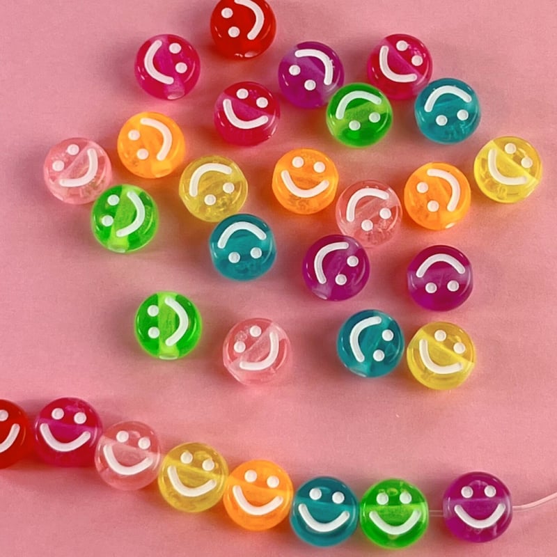 クリア スマイル ビーズ 30個☆ハンドメイド☆パーツ☆素材☆キッズ