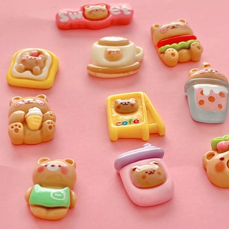 くまさんカフェ MIX デコパーツ 10個☆ハンドメイド☆パーツ☆素材☆キッズアクセサリー☆かわいい☆ゆめかわいい☆パステル☆