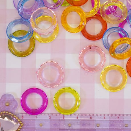 カラフル リング クリア 30個☆ハンドメイド☆パーツ☆素材☆キッズアクセサリー☆かわいい☆ゆめかわいい☆パステル☆