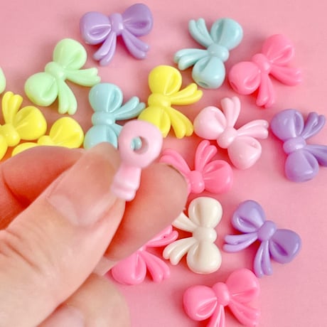パステル リボン ビーズ  ヘアゴム 30個☆ハンドメイド☆パーツ☆素材☆キッズアクセサリー☆かわいい☆ゆめかわいい☆パステル