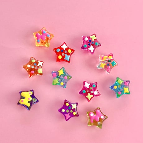 手描き ペイントビーズ 星５個 カスタムボールペンに使える ☆ハンドメイド☆パーツ☆素材☆キッズアクセサリー☆かわいい☆ゆめかわいい☆パステル☆