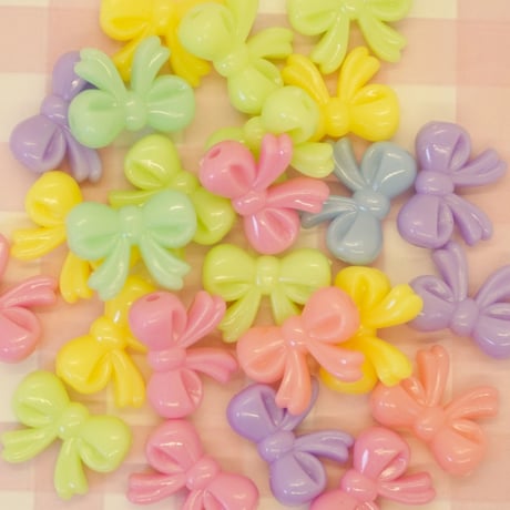 パステル ちょうちょリボン ビーズ 30個 ☆ハンドメイド☆パーツ☆素材☆キッズアクセサリー☆かわいい☆ゆめかわいい☆パステル☆ファンシーぷらんたん