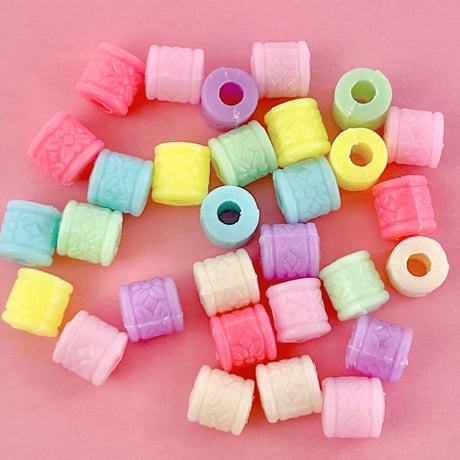 パステル 花柄 ロンデル ビーズ ヘアゴム 30個 ☆ハンドメイド☆パーツ☆素材☆キッズアクセサリー☆かわいい☆ゆめかわいい☆パステル☆デコパーツ☆カボション☆