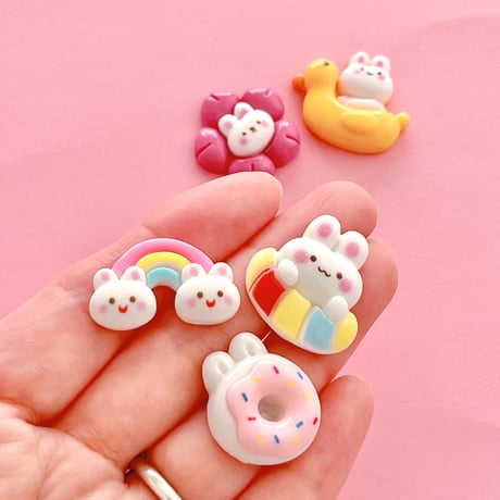 バケーション うさぎさん デコパーツ 5個☆ハンドメイド☆パーツ☆素材☆キッズアクセサリー☆かわいい☆ゆめかわいい☆パステル☆