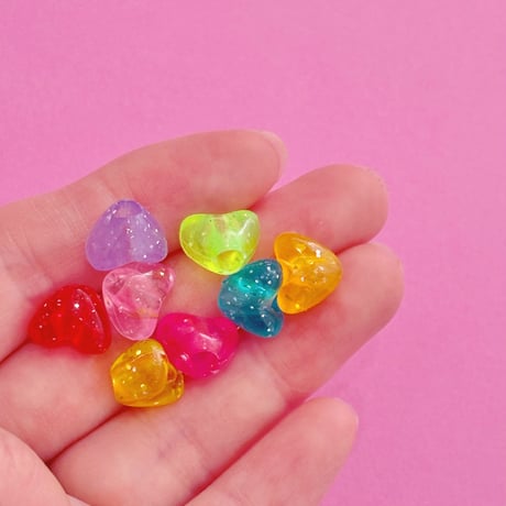 大穴ビーズ ハート ラメ 16個 ビーズ ☆カスタムボールペン☆ハンドメイド☆パーツ☆素材☆キッズアクセサリー☆かわいい☆ゆめかわいい☆パステル☆