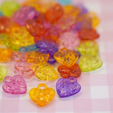 クリア ハート リボン チャーム ８個 ☆ハンドメイド☆パーツ☆素材☆キッズアクセサリー☆かわいい☆ゆめかわいい☆パステル☆ファンシーぷらんたん