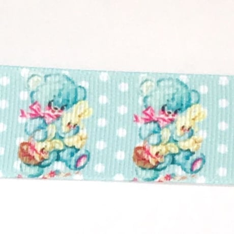 レトロアニマル くま ドット 水色 リボン 2ヤード☆ハンドメイド☆パーツ☆素材☆キッズアクセサリー☆かわいい☆ゆめかわいい☆パステル☆