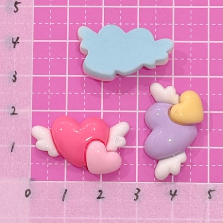 エンジェル ツインハート デコパーツ 5個 ☆ ハンドメイド☆パーツ☆素材☆キッズアクセサリー☆かわいい☆ゆめかわいい☆パステル☆