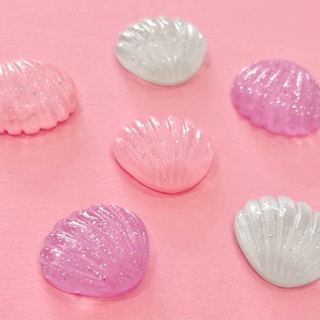 ラメ入り シェル 貝 ミックス 6個 デコパーツ ☆ ハンドメイド☆パーツ☆素材☆キッズアクセサリー☆かわいい☆ゆめかわいい☆パステル☆
