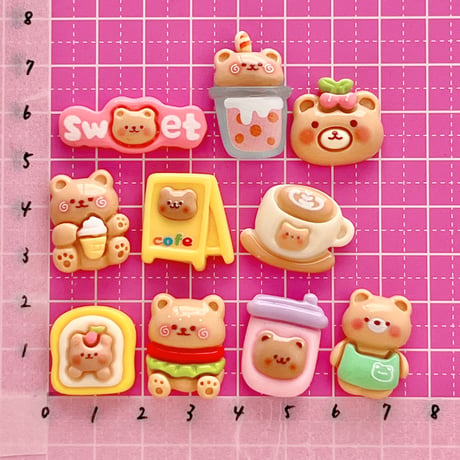 くまさんカフェ MIX デコパーツ 10個☆ハンドメイド☆パーツ☆素材☆キッズアクセサリー☆かわいい☆ゆめかわいい☆パステル☆
