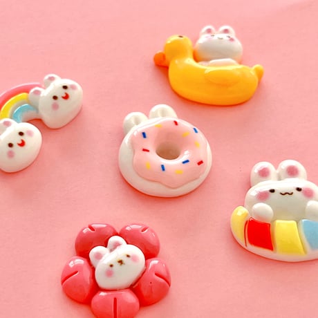 バケーション うさぎさん デコパーツ 5個☆ハンドメイド☆パーツ☆素材☆キッズアクセサリー☆かわいい☆ゆめかわいい☆パステル☆