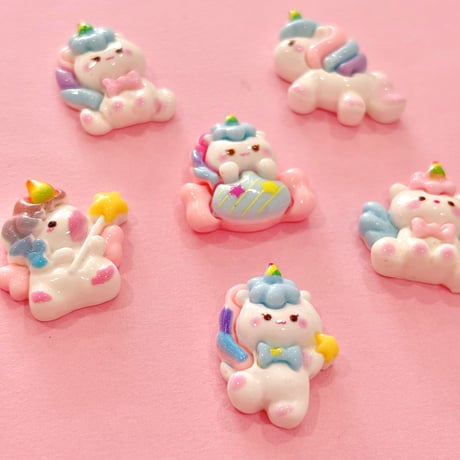 ユニコーン  ミックス 6個 デコパーツ ☆ ハンドメイド☆パーツ☆素材☆キッズアクセサリー☆かわいい☆ゆめかわいい☆パステル☆