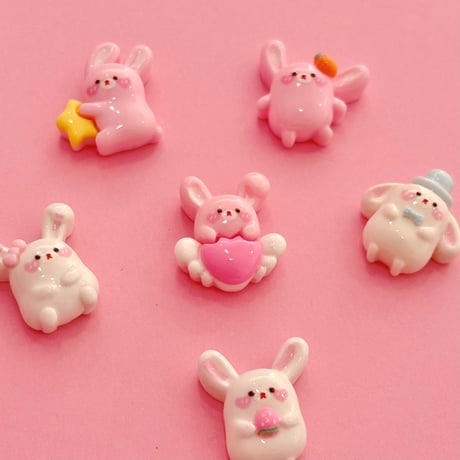 ミニ ファンシー うさぎ ミックス ６個 デコパーツ ☆ ハンドメイド☆ハンドメイドパーツ☆かわいい☆デコ☆デコパーツ ☆ホイップデコ☆ ヘアピン☆ ヘアゴム