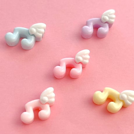 ミニ 音符 天使の羽  デコパーツ 5個 ☆ ハンドメイド☆パーツ☆素材☆キッズアクセサリー☆かわいい☆ゆめかわいい☆パステル☆