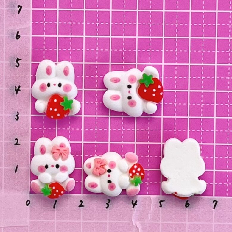 いちごうさぎ デコパーツ 5個 ☆ハンドメイド☆パーツ☆素材☆キッズ