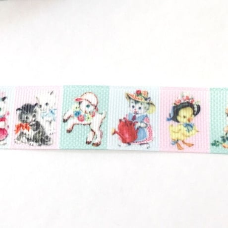 レトロアニマル リボン  2ヤード☆ハンドメイド☆パーツ☆素材☆キッズアクセサリー☆かわいい☆ゆめかわいい☆パステル☆