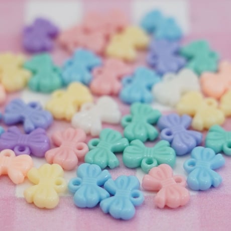 パステル ミニリボン チャーム 30個 ☆ハンドメイド☆パーツ☆素材☆キッズアクセサリー☆かわいい☆ゆめかわいい☆パステル☆ファンシーぷらんたん
