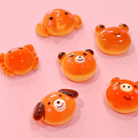 動物パン ミックス 6個 デコパーツ☆ ハンドメイド☆パーツ☆素材☆キッズアクセサリー☆かわいい☆ゆめかわいい☆パステル☆