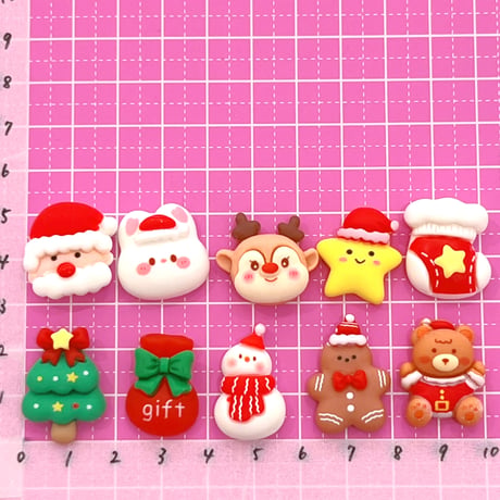 クリスマスミックス  B  10個 デコパーツ☆ ハンドメイド☆パーツ☆素材☆キッズアクセサリー☆かわいい☆ゆめかわいい☆パステル☆